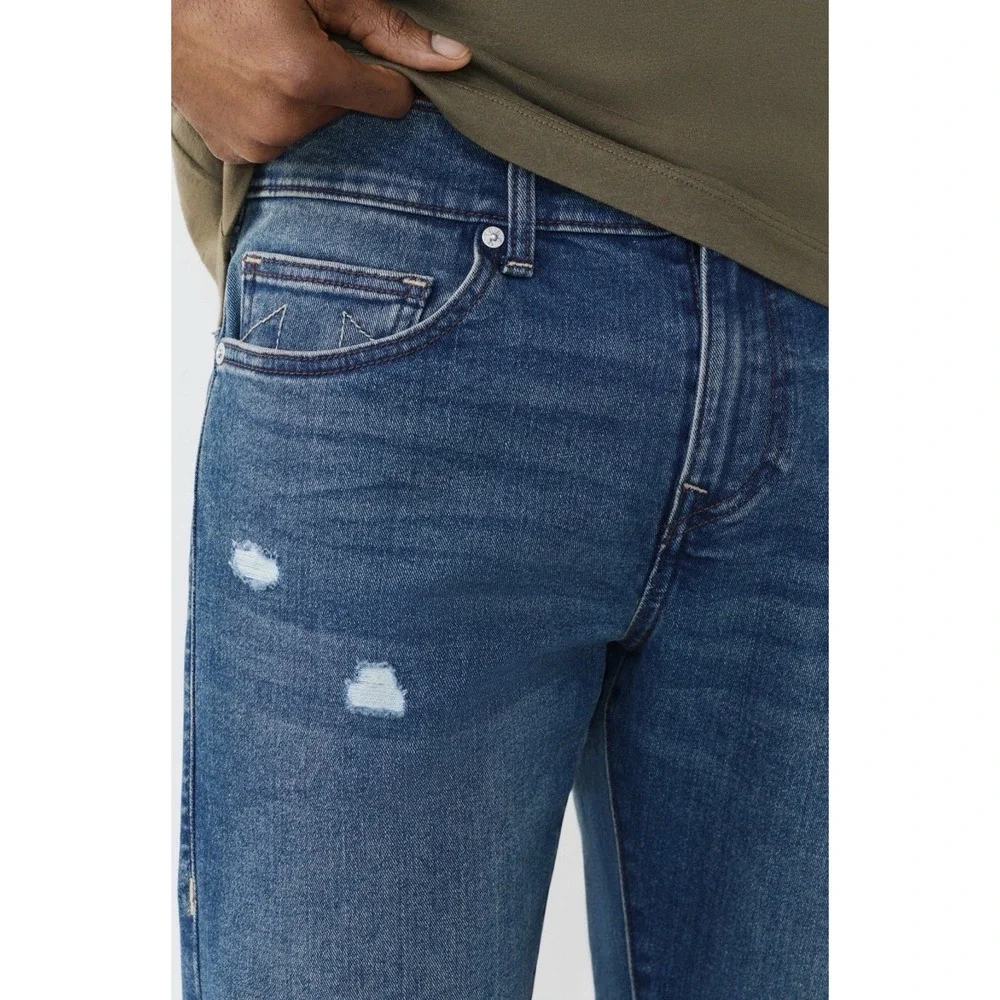 TRUE RELIGION Ricky Rip Repair  Straight Leg Med Blue Comet - 34